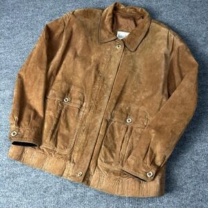 Neiman Marcus Jacket Mens Large Brown Suede Bomber Elastic Waist Lined Pockets